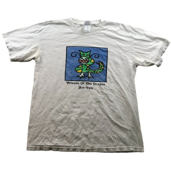 Gildan Men's T-Shirt Medium Friends of The Dragon Art Fair Graphic Tee White - Picture 2 of 11
